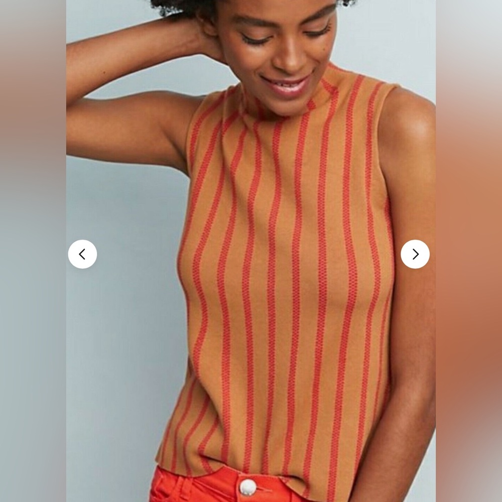 Moth Anthropologie Rochester Tan & Red Sleeveless mock neck size XS